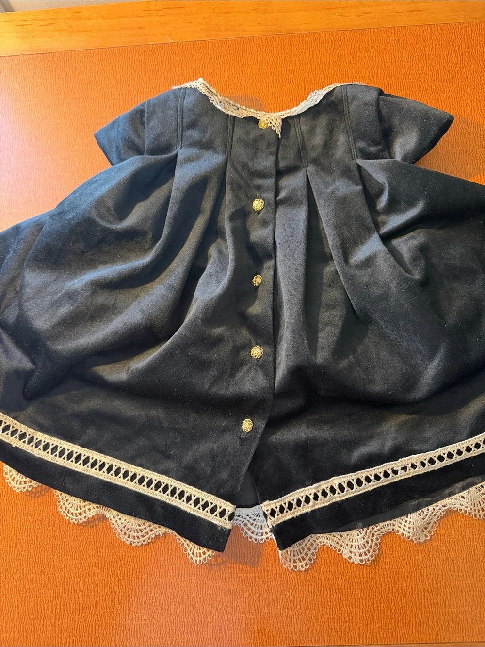 Heirloom Polly Flinders Girls' Velvet Black Lace-Trim Bow Formal Dress